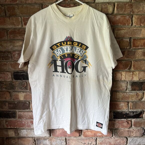 Harley Davidson Shirt Mens XL White Sturgis Annual Hog Rally 1990 Made in the US - Picture 1 of 16